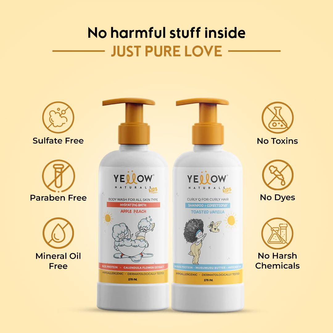 Curly Hair Shampoo + Conditioner & Hydrating Body Wash Combo for Kids - Apple Peach & Toasted Vanilla