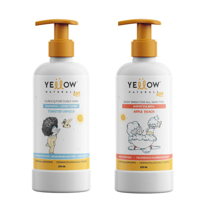 Curly Hair Shampoo + Conditioner & Hydrating Body Wash Combo for Kids - Apple Peach & Toasted Vanilla